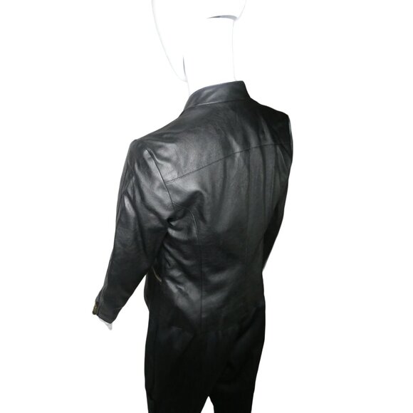 Vince Camuto Black Leather Jacket Gold Buttons Women's Small‎ - Picture 5 of 9